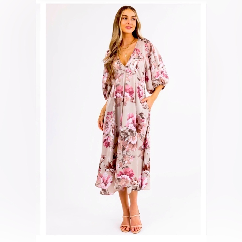 HYFVE Satin Floral V-neck Maxi Dress - Picture 2 of 7